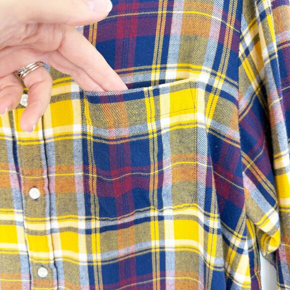 Sun River Men's XL Long Sleeve Navy & Yellow Plaid Flannel Button Down Shirt - Picture 3 of 11